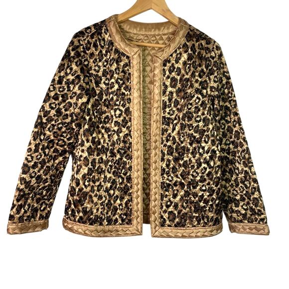 Leopard Print Quilted Jacket Bronze Reversible - Picture 1 of 9